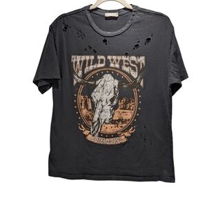 Altar'd State Wild West Graphic Tee Distressed Charcoal Gray Women's Small